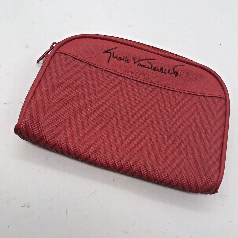 Vintage Gloria Vanderbilt Makeup Bag Red Herringbone 4x6 in. Cosmetic Pouch NEW